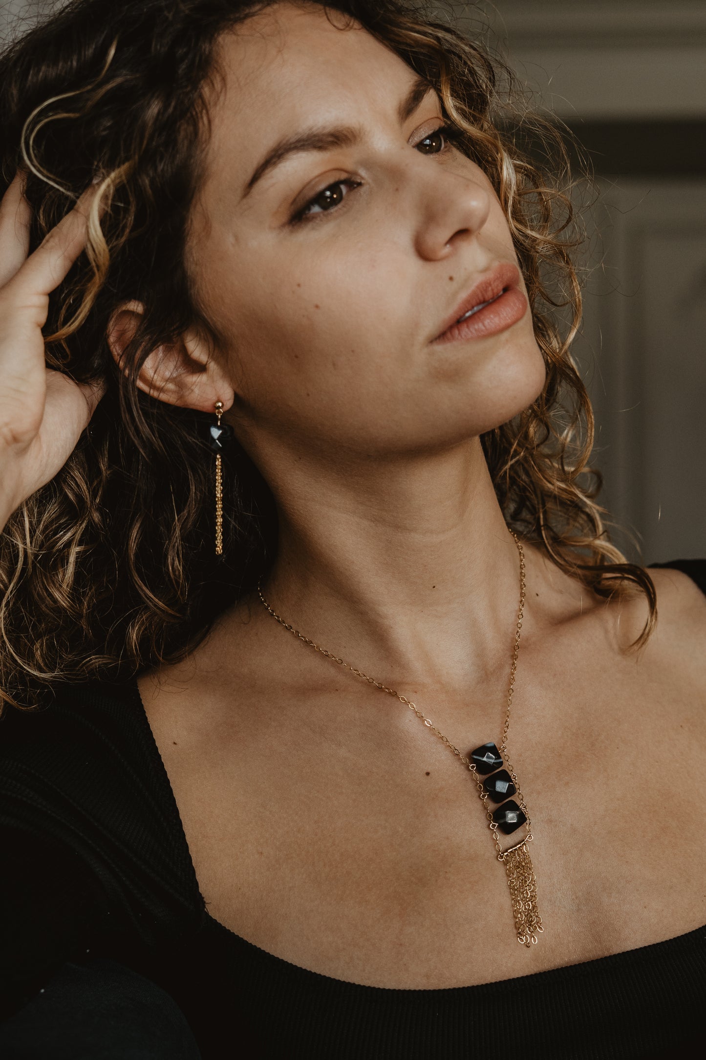 Boucles d'oreille - Agate Noir